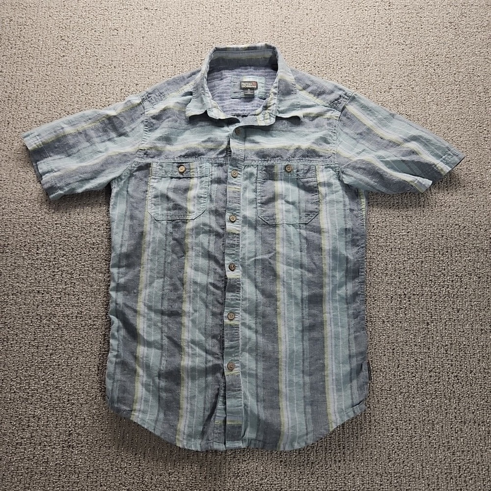 Royal Robbins Shirt Mens Medium Button Down Casual Stripe Hemp Blend
